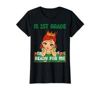 Está Listo para mí de Primer Grado para niñas de Primer Grado de Regreso a la Escuela Camiseta gráfica económica, Mujer, Negro, M