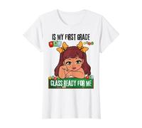 Está Listo para mí de Primer Grado para niñas de Primer Grado de Regreso a la Escuela Camiseta gráfica económica, Mujer, Blanco, L