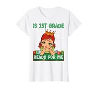 Está Listo para mí de Primer Grado para niñas de Primer Grado de Regreso a la Escuela Camiseta gráfica económica, Mujer, Blanco, L
