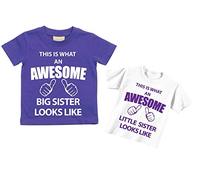 Esta Lo Que Un Impresionante Big Sister Little Sister camiseta, 5 piezas, color blanco para bebé disponible en tamaños 0 - 6 meses a 14 - 15 años nuevo bebé hermana regalo morado morado Talla:Little 24-36 Months Big 24-36 Months
