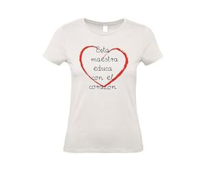 Esta maestra educa con el corazón - para mujer camisetas talla Large color blanco