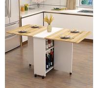 Esta Mesa de Comedor Plegable Cuenta con Ruedas y estantes de Almacenamiento, lo Que Ahorra Espacio y la Hace Ideal para Trabajar, estudiar y Comer. Es Extensible, versátil y está Disponible