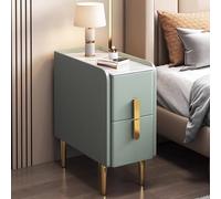 Esta Moderna mesita de Noche Delgada con Acabado en Cuero sintético, Patas de Metal y Dos cajones es una Elegante Mesa Auxiliar para Espacios pequeños, Ideal para dormitorios y Salas de Esta