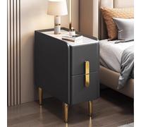 Esta Moderna mesita de Noche Delgada con Acabado en Cuero sintético, Patas de Metal y Dos cajones es una Elegante Mesa Auxiliar para Espacios pequeños, Ideal para dormitorios y Salas de Esta