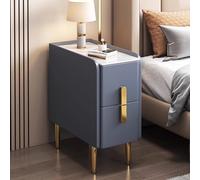 Esta Moderna mesita de Noche Delgada con Acabado en Cuero sintético, Patas de Metal y Dos cajones es una Elegante Mesa Auxiliar para Espacios pequeños, Ideal para dormitorios y Salas de Esta
