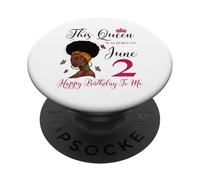 Esta Reina nació el 2 de Junio Cumpleaños de niña Afro Negra PopSockets PopGrip Adhesivo