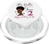 Esta Reina nació el 2 de Junio Cumpleaños de niña Afro Negra PopSockets PopGrip para MagSafe