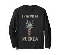 Esta Vieja Rockea Mano de Esqueleto Music Rock Guitar Manga Larga