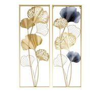 Estabeter Ginkgo Decoración de Pared 3D Metal Decoración de Pared Escultura de Pared Ginkgo Juego de 2 Piezas Decoración de Pared Dorado Ginkgo Biloba Tapiz de Pared para Salón Dormitorio 85 x 31 x 5