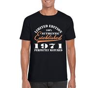 Established in 1971 50th Birthday White Yellow Black Red Mens Women T Tshirts Camisetas y Tops 100% Cotton - Made in - Born in - 50-823(X-Large)