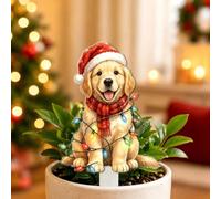 Estaca acrílica para decoración de jardín Golden Retriever | Versátil acento navideño para exhibición de césped, inserto de maceta, guía de camino y arreglos festivos para interiores y