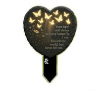 Estaca conmemorativa de corazón de mariposa para jardín, impermeable, acrílico, marcador de tumba con poema grabado para recuerdo de pérdida, 20 cm