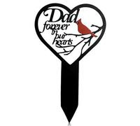 Estaca conmemorativa de metal para papá, marcador de tumba de cementerio en forma de corazón con cardenal rojo, adorno de recuerdo resistente a la intemperie, regalos de duelo por la pérdida de papá