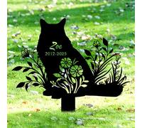 Estaca Conmemorativa Personalizable para Perros y Gatos - Marcador de Tumba en Metal Negro con Grabado Floral - para Jardín y Cementerio - Regalo conmemorativo para Recordar a tu Mascota