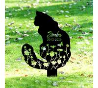 Estaca Conmemorativa Personalizable para Perros y Gatos - Marcador de Tumba en Metal Negro con Grabado Floral - para Jardín y Cementerio - Regalo conmemorativo para Recordar a tu Mascota