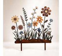 Estaca de jardín, adorno floral acrílico plano con estilo rústico de óxido sintético, acento exterior resistente a la intemperie para patios, vallas, patios y decoración navideña, 18 x 17 cm, 1 unidad