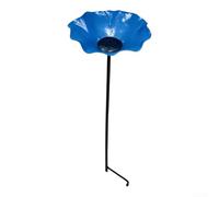 Estaca de metal en forma de flor para jardines que ofrece agua a abejas, mariposas y pájaros, mejora la biodiversidad naturalmente (azul)