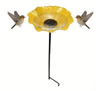 Estaca de metal para exteriores con lavabo de flores acabado a mano para ayudar a abejas, mariposas y pájaros en jardines residenciales (amarillo)