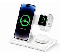 Estação de Carregamento Magnética Sem Fios 4 em 1 (15W) - Carregador Rápido Dobrável para Smartphone, Smartwatch e Auriculares com Luz Noturna LED