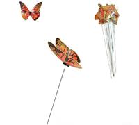 Estacas de jardín de mariposas vibrantes, decoración al aire libre, resistente a la intemperie, metal PVC con movimiento de resorte para patio, césped, cama de flores, naranja y morado, juego de doce