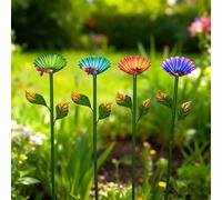 Estacas de metal coloridas para comedero de pájaros, 4 unidades, estación colgante en forma de flor para pájaros salvajes, abejas, decoración de jardín resistente a la intemperie, 24 pulgadas (4