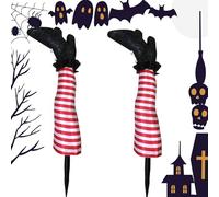 Estacas de Piernas de Bruja para Jardín - Decoraciones para Exteriores Estacas Divertidas 2 Piezas - Realistas Decoraciones de Halloween para Jardín Balcón Patio Porche Césped Techo Parque Sendero