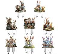 Estacas decorativas de Pascua al aire libre con motivos de conejo para jardines, césped y pasarelas que añaden un ambiente alegre de temporada (OH833)