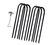 Estacas para Acampar en Forma de U con línea, Black | 6 uds, estacas de acero en forma de U, áreas de conexión de línea redondeada, extractor incluido para extracción de