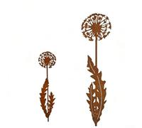 Estacas rústicas de diente de león para jardín, juego de 2 marcadores de plantas de metal resistentes a la intemperie con acabado oxidado para decoración de macetas de patio al aire libre, 30 cm