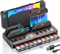 Estación base de carga para Nintendo Switch, estación base de carga para Nintendo Switch con indicador, kit de accesorios de interruptor de almacenamiento con 20 ranuras para juegos