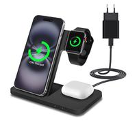 Estación Carga Inalámbrica para iPhone, Apple Watch y AirPods por MMOBIEL - 3 en 1 Soporte Cargador Múltiple (Carga rápida de 18W)