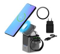 Estación Carga Inalámbrica para Samsung por MMOBIEL - 3en1 Soporte Carga 15W para MagSafe Samsung Galaxy S25/S24/S23/S22 Series, Galaxy Watch 8/7/6, Galaxy Buds - Adaptador 25W & Anello Magnetico