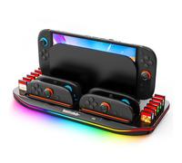 Estación Carga Para 4 Mandos Switch 2, Estación Carga Para JoyCon De Switch 2 Con Luz Rgb, Base De Carga RáPida Para Joy Con NS 2, EstacióN De Carga Todo En Uno Con Soporte Para 12 Tarjetas Juego