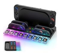 Estación Carga para Joy Con de Switch 2 (2025), con 7 Tipos de Luz RGB, Puede Cargar 4 Mandos de Switch 2, Almacena 9 Juegos en Cartucho y la Consola Accesorio para Switch 2.