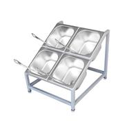 Estación de acero inoxidable para condimentos, bandejas de 4/6/8 compartimentos con tapas para aderezos de pizza, restaurantes, ollas calientes y tiendas de frutas (plata-A, 34 x 38 x 25 cm)