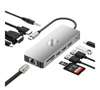 Estación de Acoplamiento 11-en-1 USB C Dual Monitor para Portátil | Hub USB-C Doble Pantalla con 1x HDMI, DP, 3x Puertos USB, 100W PD, 1x Puerto Type-C, Ethernet, SD/TF, Audio/Mic para Dell, HP