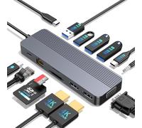 Estación de acoplamiento 3 monitores para laptop HP/Dell/Lenovo/MacBook, hub USB C 13 en 1, estación de acoplamiento para computadora portátil con HDMI dual, VGA, USB 3.0, puerto de carga rápida