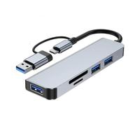 Estación de Acoplamiento concentrador USB 3,0 Tipo C, 4/5/7 Puertos, Lector de Tarjetas SD TF, Carga rápida PD for MacBook, Notebook, Ordenador portátil(5 in 2 Gray)