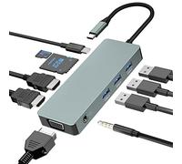Estación de Acoplamiento, Concentrador USB-C 10 en 1, USB Tipo C hasta 4K 30 Hz HDMI 1080P VGA, PD de 100 W, USB 2.0+USB3.0, Lector SD/TF, Audio de 3,5 mm para HP/MacBook/DELL/Portátiles Lenovo