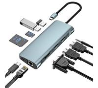 Estación de Acoplamiento, Concentrador USB-C 10 en 1, USB Tipo C hasta 4K 30 Hz HDMI 1080P VGA, PD de 87 W, 2 USB 3.0,Lector SD/TF, Ethernet RJ45 1000M, Audio de 3,5 mm para HP/Lenovo Portátiles
