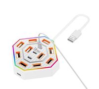 Estación de acoplamiento de 13 puertos - 10 puertos USB y 3 puertos tipo C Hub USB C, estación de acoplamiento USB Hub | bases de expansión RGB de 9,5 x 9,5 x 2,5 cm, alimentación externa con cable de