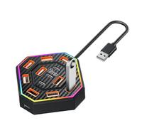Estación de acoplamiento de 13 puertos - 10 puertos USB y 3 puertos tipo C Hub USB C, estación de acoplamiento USB Hub | bases de expansión RGB de 9,5 x 9,5 x 2,5 cm, alimentación externa con cable de