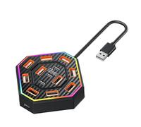 Estación de acoplamiento de 13 puertos, luces USB RGB, concentrador USB funcional para profesionales, estudiantes universitarios, conectividad expandible para estaciones de trabajo, oficina y uso