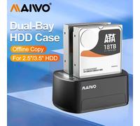 Estación de acoplamiento de disco duro MAIWO de doble bahía para HDD SSD SATA de 2,5/3,5 pulgadas a USB 3,0 estación de acoplamiento HDD con adaptador de corriente 12V3A EU Plug Dual-bay