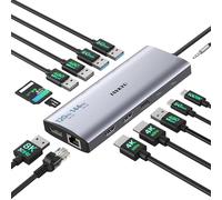 Estación de acoplamiento de triple monitor, concentrador USB C 14 en 1 con DP 8K@30Hz/4K@144Hz, doble HDMI 4K@60Hz, 100W PD, 7 puertos USB, lector de tarjetas SD/TF, Gigabit Ethernet para MacBook y