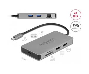 Estación de acoplamiento Delock USB Type-C™ 4K - Doble HDMI MST USB 3.2 SD / LAN / PD 3.0