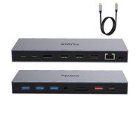 Estación de acoplamiento dual HDMI para HP Dell, base de ordenador portátil, 3 monitores, pantalla cuádruple con cable de 100 cm, 2 HDMI, DisplayPort USB 3.1/USB C 100 W PD Ethernet Audio SD/TF