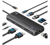 Estación de acoplamiento dual HDMI Splitter pantalla extendida para macOS, estación de acoplamiento USB C 10 en 1, monitor dual con 2 HDMI, USB C/A 3.0, PD 100W, Ethernet, micrófono de audio para M1