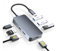 Estación de acoplamiento dual monitor para portátiles Dell/HP/Mac, adaptador USB C a HDMI dual 7 en 1, concentrador multipuerto con 2 puertos 4K HD, 3 puertos de datos USB-A/USB-C, PD de 100 W