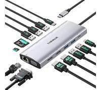 Estación de acoplamiento dual monitores para portátil Windows, estación de acoplamiento USB C 13 en 1 con HDMI dual 4K 60Hz, 1 VGA, 5 USB-A, 100 W PD, Ethernet, SD/TF, concentrador USB para Dell